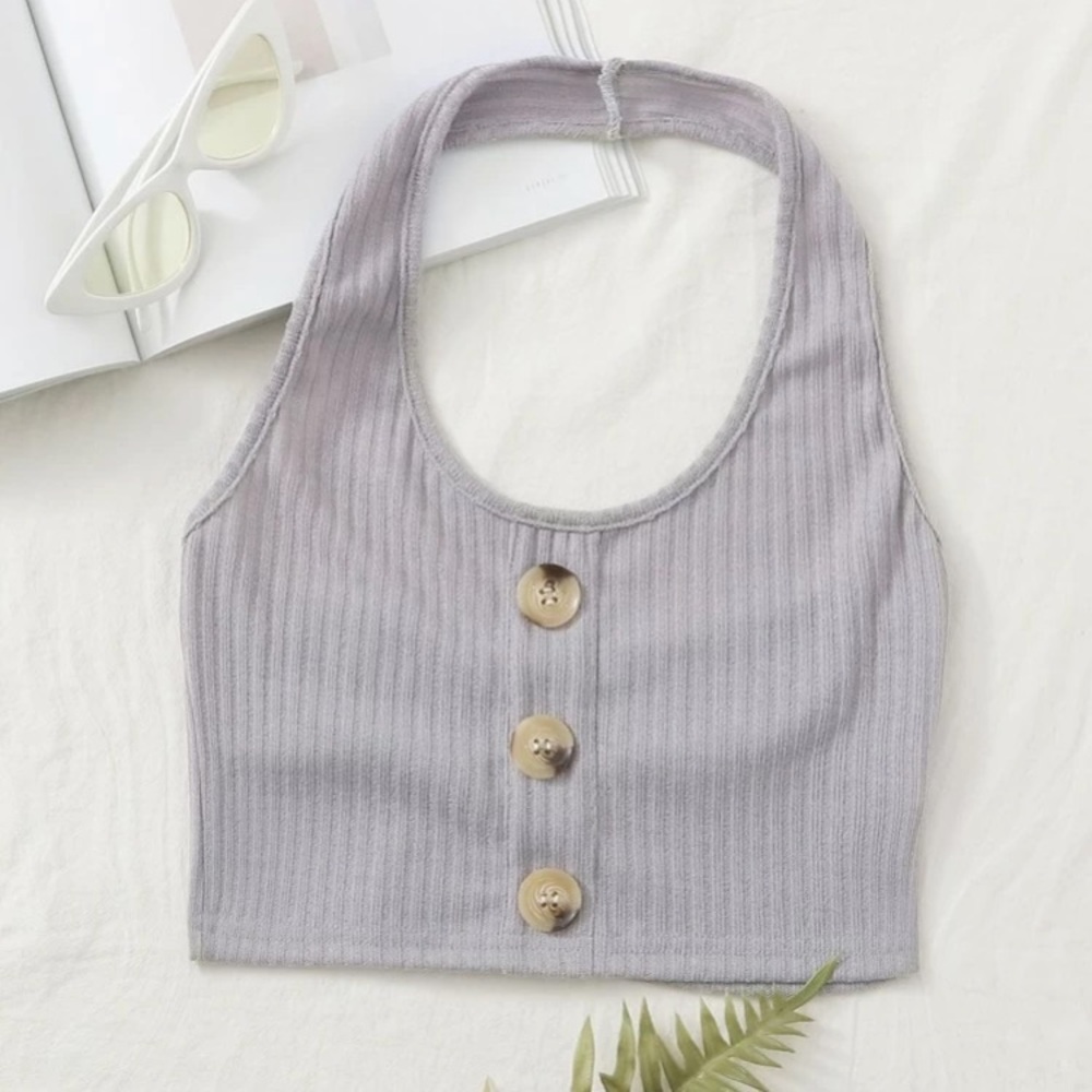 Button Front Crop Halter Top